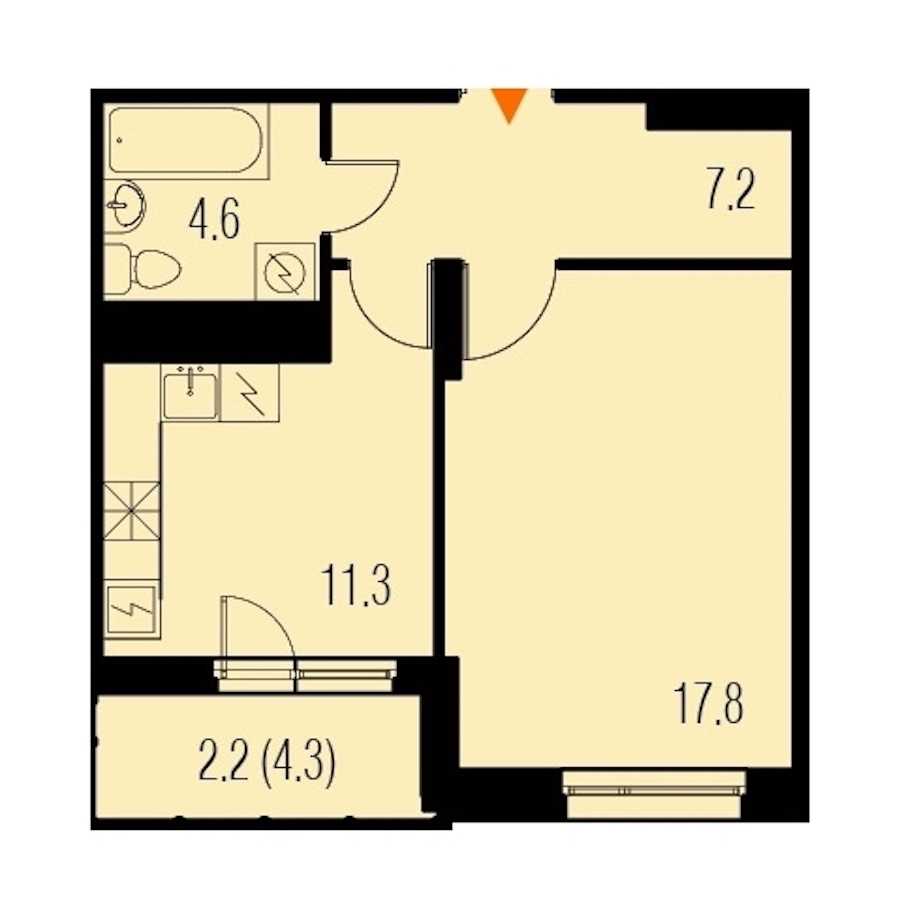 Однокомнатная квартира в : площадь 43.3 м2 , этаж: 21 – купить в Санкт-Петербурге